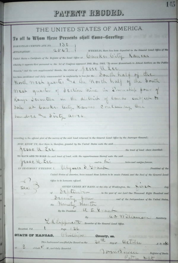 Jesse Lee Land Patent