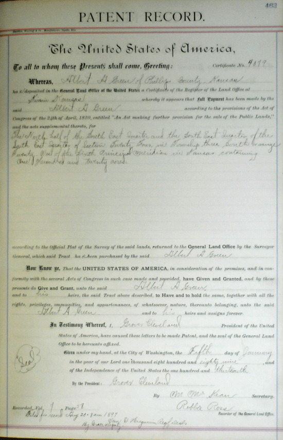 A A Greene Land Patent