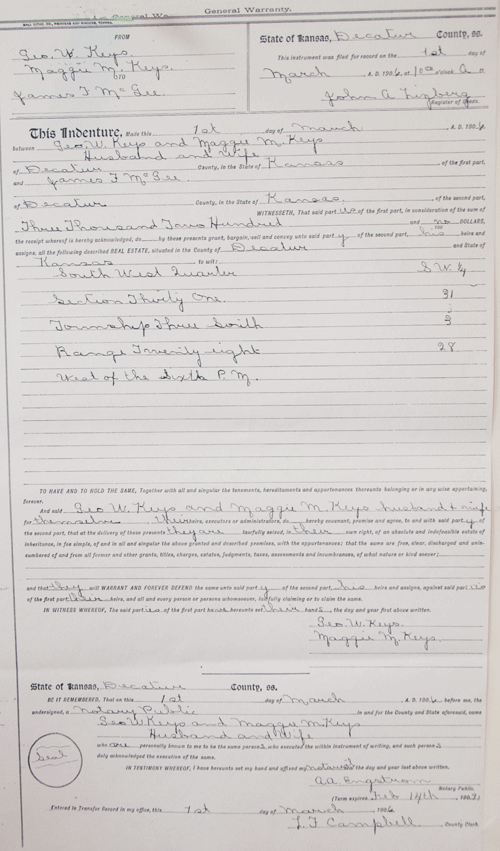 Land Purchase Record J McGee 