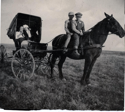 Olive and Alice in buggy